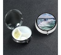 Niagara Falls Pilulier rond portable à 3 compartiments pour poche ou sac à main, pilulier hebdomadaire, organiseur décoratif en métal pour médicaments, vitamines, cadeau de voyage