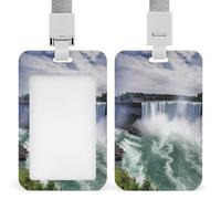 Niagara Falls Porte-badge transparent avec lanière amovible - Pochette verticale en plastique rigide pour sécuriser les cartes d'identité de travail, cartes de crédit pour bureau, usine