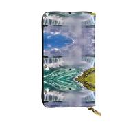 Niagara Falls Portefeuille long en cuir imprimé pour femme - Tendance avec plusieurs emplacements pour cartes, poche pour pièces de monnaie, noir, taille unique