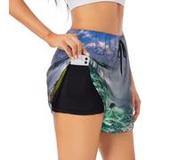 Niagara Falls Short de sport d'été pour femme Loisirs quotidiens Jogging Cyclisme Exercice en plein air, Noir , XL Grande longueur