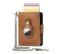 Niaiu Support pour portefeuille AirTag pour homme en cuir véritable avec blocage RFID et chaîne antivol, marron avec boîte cadeau, Marron., Minimaliste