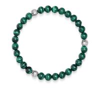 Nialaya - 6mm Green Malachite Bracelet with Silver Balls - Homme - Accessoires - Gris - Taille: 2XL