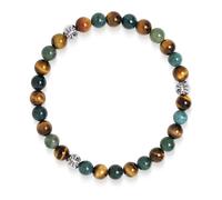 Nialaya - 6mm Tiger Eye and Aquatic Agate Bracelet with Silver Balls - Homme - Accessoires - Gris - Taille: L