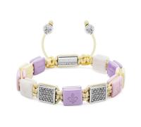 Nialaya, Femme, Accessoires, Gris, Taille: L Women's White, Cream, Lavender & Soft Pink Ceramic Flatbead Bracelet with Silver CZ