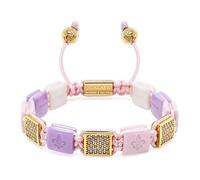 Nialaya, Femme, Accessoires, Jaune, Taille: M Women's White, Lavender & Soft Pink Ceramic Flatbead Bracelet with Gold CZ