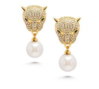 Nialaya, Femme, Accessoires, Jaune, Taille: ONE Size Women's Panther Earring with Pearl Drop