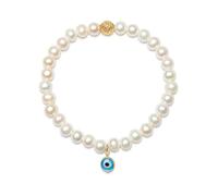 Nialaya, Femme, Accessoires, Jaune, Taille: XS Wristband with White Pearls and Blue Evil Eye Charm