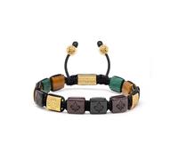 Nialaya, Homme, Accessoires, Jaune, Taille: 2XL Men's Ceramic Flatbead Bracelet in Green, Red, Brown Tiger Eye, Green Jade and Gold