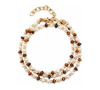 Nialaya, Homme, Accessoires, Jaune, Taille: 2XL Men's Wrap Bracelet with White Pearls, Brown Tiger Eye, and Gold