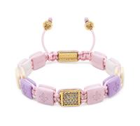 Nialaya, Homme, Accessoires, Jaune, Taille: L Women's White, Cream, Soft Pink & Lavender Ceramic Flatbead Bracelet with Gold CZ