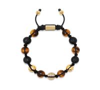 Nialaya - Men's Beaded Bracelet with Gold - CZ Diamond - Matte Onyx - and Brown Tiger Eye - Homme - Accessoires - Jaune - Taille: L