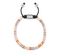 Nialaya - Men's Beaded Bracelet with Pink and Silver Disc Beads - Homme - Accessoires - Gris - Taille: XL
