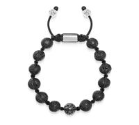 Nialaya - Men's Black Diamond Beaded Bracelet with Lava Stone and Sterling Silver - Homme - Accessoires - Gris - Taille: M