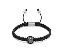 Nialaya - Men's Black String Bracelet with Black Diamond Bead - Homme - Accessoires - Gris - Taille: L