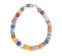 Nialaya - Men's Sterling Silver Bracelet with Nepalese Lampwork Beads - Homme - Accessoires - Gris - Taille: L