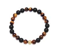 Nialaya - Men's Wristband with Matte Onyx and Brown Tiger Eye - Homme - Accessoires - Jaune - Taille: M