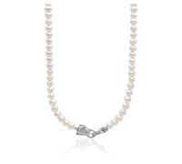 Nialaya - White Pearl Necklace with Silver Panther Head Lock - Homme - Accessoires - Gris - Taille: S