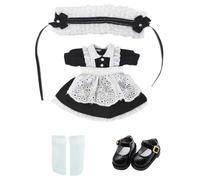niannyyhouse 1/12 BJD Vêtements de poupée Couvre-chef Robe Tablier Chaussures Chaussettes Tenue de soubrette OB11 10,9 cm Figurines d'action Dressup (Noir)