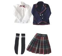 niannyyhouse 1/3 1/4 BJD Poupées Vêtements Manteau Chemise Plaid Jupe Plissée Chaussettes Européen Bleu Foncé Uniforme Scolaire Blazer Tenue Poupées Articulées Accessoires Déguisement Cadeau (1