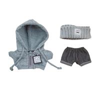 niannyyhouse Bandeau en peluche de 10 à 15 cm, avec bandeau, manteau, jeans compatible avec poupée Labubu de 17 cm (gris + noir)