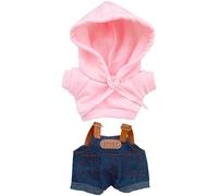 niannyyhouse Ensemble de vêtements de poupée avec sweat à capuche et salopette en denim, accessoires de déguisement de poupée en peluche de 15 à 17 cm (rose)