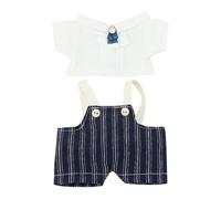 niannyyhouse Ensemble de vêtements de poupée, chemise blanche avec salopette rayée, accessoires de poupée en peluche de 15 à 17 cm (bleu)