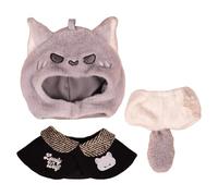 niannyyhouse Ensemble de vêtements de poupée en peluche, 10-15 cm, chapeau, cape, pantalon, motif loup ours (gris)