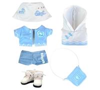 niannyyhouse Ensemble de vêtements de poupée en peluche - 10 cm, 15 cm, 17 cm, 20 cm - chapeau, manteau, pantalon, sweat à capuche, sac à capuche, chaussures, costume rouge et bleu (bleu, 20 cm)