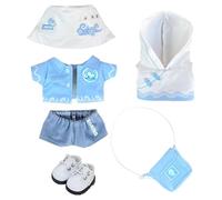 niannyyhouse Ensemble de vêtements de poupée en peluche - 10 cm, 15 cm, 17 cm, 20 cm - chapeau, manteau, pantalon, sweat à capuche, sac à capuche, chaussures, costume rouge et bleu (bleu, 10 cm)