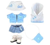 niannyyhouse Ensemble de vêtements de poupée en peluche de 10 cm, 15 cm, 17 cm, 20 cm, chapeau, manteau, pantalon, sweat à capuche, sac, chaussures, costume rouge et bleu (bleu, 15 cm-17 cm)