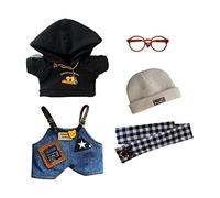 niannyyhouse Ensemble de vêtements de poupée en peluche de 20 cm, motif forêt noire tricotée, bonnet, écharpe, lunettes, sweat à capuche, salopette (20 cm)