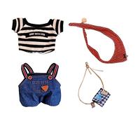 niannyyhouse Ensemble de vêtements de poupée en peluche douce de 15 cm avec t-shirt, salopette, écharpe, sac à dos en peluche douce et déguisement (bleu, 15 cm)