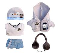 niannyyhouse Ensemble de vêtements de poupée en peluche pour collège - 10 cm, 15 cm, 20 cm - Accessoires de déguisement d'animal en peluche (gris + bleu, 20 cm)