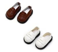 niannyyhouse Mocassins en peluche 1/6BJD pour poupée - 15 cm - 20 cm - Chaussures en cuir - 30 cm - Marron + blanc - 4,7 cm