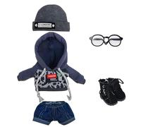 niannyyhouse Vêtements de poupée 20 cm, chapeau, léopard, veste, jeans, lunettes, chaussures, accessoires de poupée en peluche (noir)