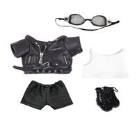 Niannyyhouse Vêtements de Poupée 20 cm - Manteau en Cuir, Jeans, Lunettes, Gilet, Chaussures, Veste, Déguisement (Noir)