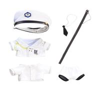 niannyyhouse Vêtements de poupée de 10 à 15 cm, chapeau, chemise, pantalon, cravate, ceinture noir et blanc, ensemble d'uniforme en peluche accessoires de poupée (blanc)