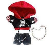 niannyyhouse Vêtements de poupée de 20 cm avec capuche en forme de bouledogue et bride en jean - Accessoires pour poupée Kpop (rouge + noir)
