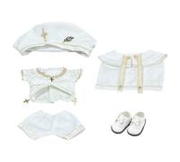 niannyyhouse Vêtements de poupée de style européen 10 cm, 15 cm, 20 cm, 40 cm, chapeau, chemise, pantalon, châle, chaussures en cuir, accessoires en peluche (20 cm, blanc)