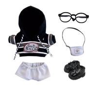 niannyyhouse Vêtements de poupée en peluche 10 cm, 15 cm, 20 cm, manteau, lunettes, sacs à dos, chaussures en cuir, vêtements rayés pour poupée (noir, 10 cm)