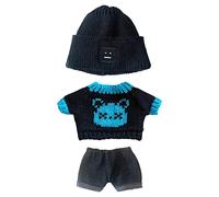 niannyyhouse Vêtements de poupée en peluche de 20 cm, chapeau, pull, jeans, vêtements de poupée Kpop (noir + bleu)