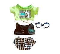 niannyyhouse Vêtements de poupée en peluche de 20 cm, tee-shirt, gilet, pantalon, lunettes, tenue cool pour poupée (vert)