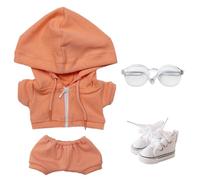 niannyyhouse Vêtements de poupée en peluche douce - 10 cm, 15 cm, 20 cm - Sweat à capuche - Lunettes en toile - Chaussures de sport - Jouet en peluche doux - Orange - 20 cm