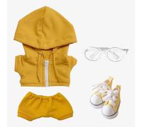 niannyyhouse Vêtements de poupée en peluche douce - 10 cm, 15 cm, 20 cm - Sweat à capuche - Lunettes en toile - Chaussures de sport - Jouet en peluche doux - Jaune - 20 cm