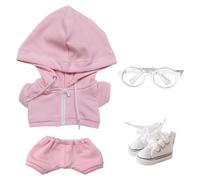 niannyyhouse Vêtements de poupée en peluche douce - 10 cm, 15 cm, 20 cm - Sweat à capuche - Lunettes en toile - Chaussures de sport - Jouet en peluche doux - Rose - 20 cm