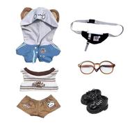 niannyyhouse Vêtements de poupée en peluche douce - 10 cm, 15 cm, 20 cm - Sweat à capuche - Pantalon - Sacs à dos - Lunettes - Ours en peluche douce - Cadeau idéal - Bleu - 10 cm