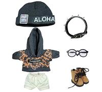 niannyyhouse Vêtements de poupée en peluche douce de 20 cm, costume imprimé léopard, chapeau élastique ample, pantalon à capuche, pantalon, lunettes, chaussures en peluche douce de 20,3 cm (marron +