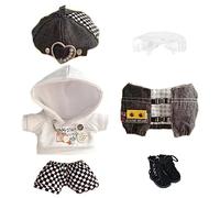 niannyyhouse Vêtements de poupée en Peluche Noir et Blanc de 20 cm, béret à Capuche, Pantalon, Lunettes, Gilet, Chaussures en Peluche Douce (20 cm)