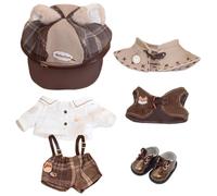 niannyyhouse Vêtements de poupée marron 10 cm, 15 cm, 20 cm, chapeau, chemise, pantalon, châle, gilet, chaussures en cuir, costume de détective vintage, jouet en peluche douce (15 cm)