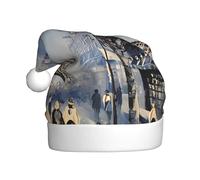 Nianyuer Chapeau de Noël romantique avec imprimé Tour Eiffel de Paris - Chapeau de Père Noël amusant - En peluche douce pour les vacances en famille